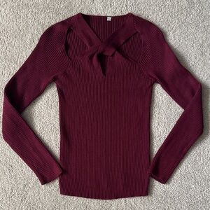 Women's Sweater Size Small Cross Front Keyhole Sexy Top Burgundy Amazon